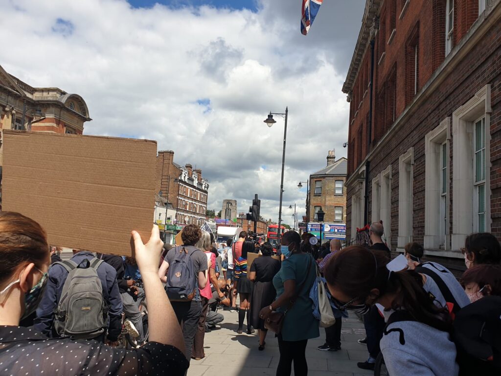 BLM protest at Tottenham police station 11 July 2020 - called by Stand Up To Racism